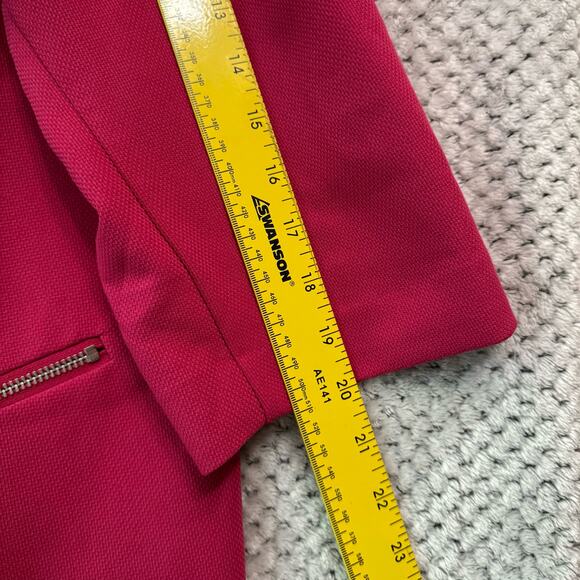 Lane Bryant Blazer 24 Fuchsia Pink Open Front Zip Pockets Mid Length 3/4 Sleeve - Picture 13 of 13